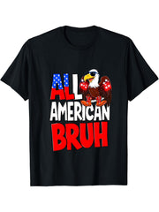 All American Bruh Bald Eagle Sunglasses Boots 4th Of July T-Shirt 180G 100% Cotton Printed Round Neck Short-Sleeve T-Shirt, Gifts for Men Dad Husband Grandpa, S-XXXL, Black