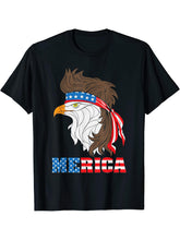 America Patriotic Bald Eagle With Mulle, July 4tht T-Shirt 180G 100% Cotton Printed Round Neck Short-Sleeve T-Shirt, Gifts for Men Dad Husband Grandpa, S-XXXL, Black