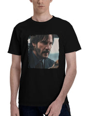 John-Wick And His Dog 180G 100% Cotton Printed Round Neck Short-Sleeve T-Shirt, Christmas Gifts for Men Dad Husband Grandpa, S-XXXL, Black