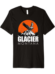 Glacier Montana Bald Eagle Premium T-Shirt 180G 100% Cotton Printed Round Neck Short-Sleeve T-Shirt, Gifts for Men Dad Husband Grandpa, S-XXXL, Black