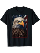 4th July Bald Eagle Patriotic US Men Women American Flag T-Shirt 180G 100% Cotton Printed Round Neck Short-Sleeve T-Shirt, Gifts for Men Dad Husband Grandpa, S-XXXL, Black