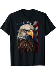 4th July Bald Eagle Patriotic US Men Women American Flag T-Shirt 180G 100% Cotton Printed Round Neck Short-Sleeve T-Shirt, Gifts for Men Dad Husband Grandpa, S-XXXL, Black