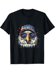 4th Of July Bald Eagle Patriotic America Fourth Of July USA T-Shirt 180G 100% Cotton Printed Round Neck Short-Sleeve T-Shirt, Gifts for Men Dad Husband Grandpa, S-XXXL, Black