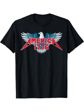 America 1776 Flying Bald Eagle American USA Flag 4th of July T-Shirt 180G 100% Cotton Printed Round Neck Short-Sleeve T-Shirt, Gifts for Men Dad Husband Grandpa, S-XXXL, Black