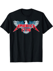 America 1776 Flying Bald Eagle American USA Flag 4th of July T-Shirt 180G 100% Cotton Printed Round Neck Short-Sleeve T-Shirt, Gifts for Men Dad Husband Grandpa, S-XXXL, Black