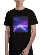 Light-Trails Space Abstract 180G 100% Cotton Printed Round Neck Short-Sleeve T-Shirt, Christmas Gifts for Men Dad Husband Grandpa, S-XXXL, Black