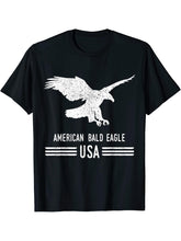 American Bald Eagle USA 4th of July Outfit Women Men Gift T-Shirt 180G 100% Cotton Printed Round Neck Short-Sleeve T-Shirt, Gifts for Men Dad Husband Grandpa, S-XXXL, Black