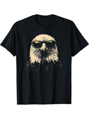 American Bald Eagle Sunglasses Wildlife Patriotic Graphic T-Shirt 180G 100% Cotton Printed Round Neck Short-Sleeve T-Shirt, Gifts for Men Dad Husband Grandpa, S-XXXL, Black