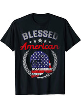 Blessed American US Flag American Bald Eagle 4th Of July T-Shirt 180G 100% Cotton Printed Round Neck Short-Sleeve T-Shirt, Gifts for Men Dad Husband Grandpa, S-XXXL, Black