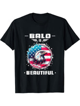 Bald Is Beautiful Independence Day 4th of July Bald Eagle T-Shirt 180G 100% Cotton Printed Round Neck Short-Sleeve T-Shirt, Gifts for Men Dad Husband Grandpa, S-XXXL, Black