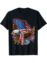 4th of July Bald Eagle Patriotic Stars Stripes American Flag T-Shirt 180G 100% Cotton Printed Round Neck Short-Sleeve T-Shirt, Gifts for Men Dad Husband Grandpa, S-XXXL, Black