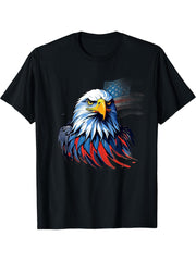 Bald Eagle Us American Flag 4th of July Proud Patriotic Tee T-Shirt 180G 100% Cotton Printed Round Neck Short-Sleeve T-Shirt, Gifts for Men Dad Husband Grandpa, S-XXXL, Black