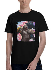 Godzilla-X Kong The New Empire Artwork Tl 180G 100% Cotton Printed Round Neck Short-Sleeve T-Shirt, Christmas Gifts for Men Dad Husband Grandpa, S-XXXL, Black
