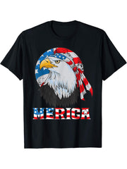 Funny 4th of July Bald Eagle American Patriot USA Shirt T-Shirt 180G 100% Cotton Printed Round Neck Short-Sleeve T-Shirt, Gifts for Men Dad Husband Grandpa, S-XXXL, Black