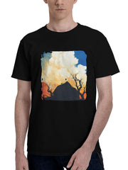 Abandoned-Cottage 180G 100% Cotton Printed Round Neck Short-Sleeve T-Shirt, Christmas Gifts for Men Dad Husband Grandpa, S-XXXL, Black