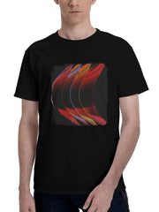Abstract-3d Red Shapes Vermilion Vision 180G 100% Cotton Printed Round Neck Short-Sleeve T-Shirt, Christmas Gifts for Men Dad Husband Grandpa, S-XXXL, Black