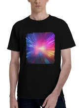 Abstract-Colorful Light Years 180G 100% Cotton Printed Round Neck Short-Sleeve T-Shirt, Christmas Gifts for Men Dad Husband Grandpa, S-XXXL, Black