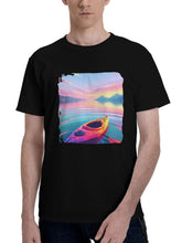 Boat-Geometric Sunrise 180G 100% Cotton Printed Round Neck Short-Sleeve T-Shirt, Christmas Gifts for Men Dad Husband Grandpa, S-XXXL, Black