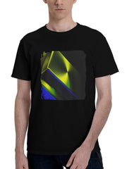Abstract-Cubes Shapes Glowing 180G 100% Cotton Printed Round Neck Short-Sleeve T-Shirt, Christmas Gifts for Men Dad Husband Grandpa, S-XXXL, Black