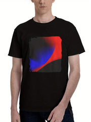 Abstract-Dark Red Blue 180G 100% Cotton Printed Round Neck Short-Sleeve T-Shirt, Christmas Gifts for Men Dad Husband Grandpa, S-XXXL, Black