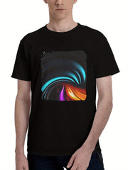 Abstract-Fractal Swing 180G 100% Cotton Printed Round Neck Short-Sleeve T-Shirt, Christmas Gifts for Men Dad Husband Grandpa, S-XXXL, Black