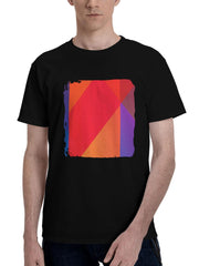 Abstract-Gradient Geometric 180G 100% Cotton Printed Round Neck Short-Sleeve T-Shirt, Christmas Gifts for Men Dad Husband Grandpa, S-XXXL, Black