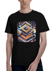Abstract-Layers Interwoven 180G 100% Cotton Printed Round Neck Short-Sleeve T-Shirt, Christmas Gifts for Men Dad Husband Grandpa, S-XXXL, Black
