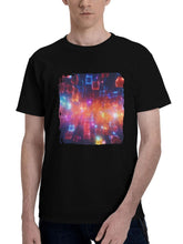 Abstract-Lights Cubes 180G 100% Cotton Printed Round Neck Short-Sleeve T-Shirt, Christmas Gifts for Men Dad Husband Grandpa, S-XXXL, Black