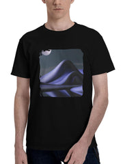 Abstract-Mountain And Moon 180G 100% Cotton Printed Round Neck Short-Sleeve T-Shirt, Christmas Gifts for Men Dad Husband Grandpa, S-XXXL, Black