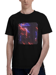 Abstract-Neon Light 180G 100% Cotton Printed Round Neck Short-Sleeve T-Shirt, Christmas Gifts for Men Dad Husband Grandpa, S-XXXL, Black