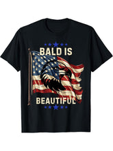 Bald is Beautiful Patriotic American Flag Eagle Men Women T-Shirt 180G 100% Cotton Printed Round Neck Short-Sleeve T-Shirt, Gifts for Men Dad Husband Grandpa, S-XXXL, Black