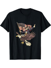 4th Of July George Washington Bald Eagle USA Fourth Of July T-Shirt 180G 100% Cotton Printed Round Neck Short-Sleeve T-Shirt, Gifts for Men Dad Husband Grandpa, S-XXXL, Black