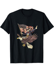 4th Of July George Washington Bald Eagle USA Fourth Of July T-Shirt 180G 100% Cotton Printed Round Neck Short-Sleeve T-Shirt, Gifts for Men Dad Husband Grandpa, S-XXXL, Black