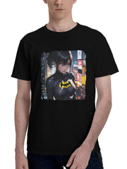 Batwoman-As Anime Girl 180G 100% Cotton Printed Round Neck Short-Sleeve T-Shirt, Christmas Gifts for Men Dad Husband Grandpa, S-XXXL, Black