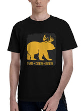 Bear-And Deer 180G 100% Cotton Printed Round Neck Short-Sleeve T-Shirt, Christmas Gifts for Men Dad Husband Grandpa, S-XXXL, Black