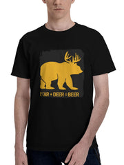 Bear-And Deer 180G 100% Cotton Printed Round Neck Short-Sleeve T-Shirt, Christmas Gifts for Men Dad Husband Grandpa, S-XXXL, Black