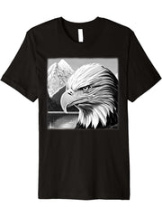 Bald Eagle American National Symbol Animal Patriotic Freedom Premium T-Shirt 180G 100% Cotton Printed Round Neck Short-Sleeve T-Shirt, Gifts for Men Dad Husband Grandpa, S-XXXL, Black