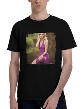 Beautiful-Girl In A Purple Dress Looking At Viewer 180G 100% Cotton Printed Round Neck Short-Sleeve T-Shirt, Christmas Gifts for Men Dad Husband Grandpa, S-XXXL, Black