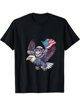 4th Of July Funny Monkey Bald Eagle Fourth Of July Patriotic T-Shirt 180G 100% Cotton Printed Round Neck Short-Sleeve T-Shirt, Gifts for Men Dad Husband Grandpa, S-XXXL, Black