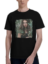 Beautiful-Girl Long Hair Looking At Viewer 180G 100% Cotton Printed Round Neck Short-Sleeve T-Shirt, Christmas Gifts for Men Dad Husband Grandpa, S-XXXL, Black
