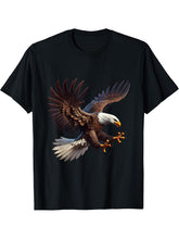 American Flag Bald Eagle Shirt Patriotic USA Majestic Eagle T-Shirt 180G 100% Cotton Printed Round Neck Short-Sleeve T-Shirt, Gifts for Men Dad Husband Grandpa, S-XXXL, Black