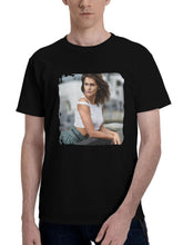 Beautiful-Girl Looking Away 180G 100% Cotton Printed Round Neck Short-Sleeve T-Shirt, Christmas Gifts for Men Dad Husband Grandpa, S-XXXL, Black