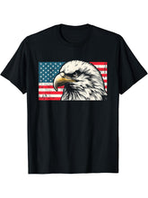 Bald Eagle Graphic American Flag 4th of July Patriotic T-Shirt 180G 100% Cotton Printed Round Neck Short-Sleeve T-Shirt, Gifts for Men Dad Husband Grandpa, S-XXXL, Black