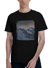 Bernina-Mountains And Blood Moon Switzerland 180G 100% Cotton Printed Round Neck Short-Sleeve T-Shirt, Christmas Gifts for Men Dad Husband Grandpa, S-XXXL, Black