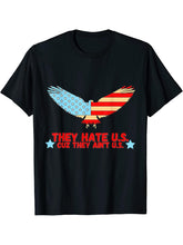 Hate US Bald Eagle American Flag Funny 4th of July Shirt T-Shirt 180G 100% Cotton Printed Round Neck Short-Sleeve T-Shirt, Gifts for Men Dad Husband Grandpa, S-XXXL, Black