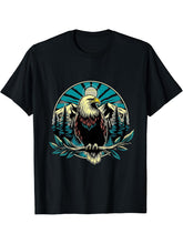 American Bald Eagle Mountains Wildness 4th of July T-Shirt 180G 100% Cotton Printed Round Neck Short-Sleeve T-Shirt, Gifts for Men Dad Husband Grandpa, S-XXXL, Black