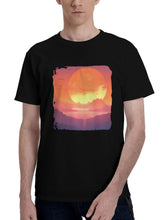 Big-Sunset Glow 180G 100% Cotton Printed Round Neck Short-Sleeve T-Shirt, Christmas Gifts for Men Dad Husband Grandpa, S-XXXL, Black