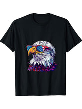 Fourth Of July Bald Eagle Sunglasses 4th Of July Patriotic T-Shirt 180G 100% Cotton Printed Round Neck Short-Sleeve T-Shirt, Gifts for Men Dad Husband Grandpa, S-XXXL, Black