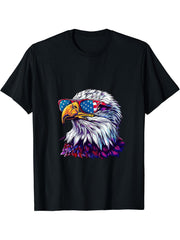 Fourth Of July Bald Eagle Sunglasses 4th Of July Patriotic T-Shirt 180G 100% Cotton Printed Round Neck Short-Sleeve T-Shirt, Gifts for Men Dad Husband Grandpa, S-XXXL, Black