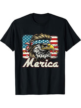 Funny Bald Eagle Mullet 4th Of July USA American Flag Merica T-Shirt 180G 100% Cotton Printed Round Neck Short-Sleeve T-Shirt, Gifts for Men Dad Husband Grandpa, S-XXXL, Black